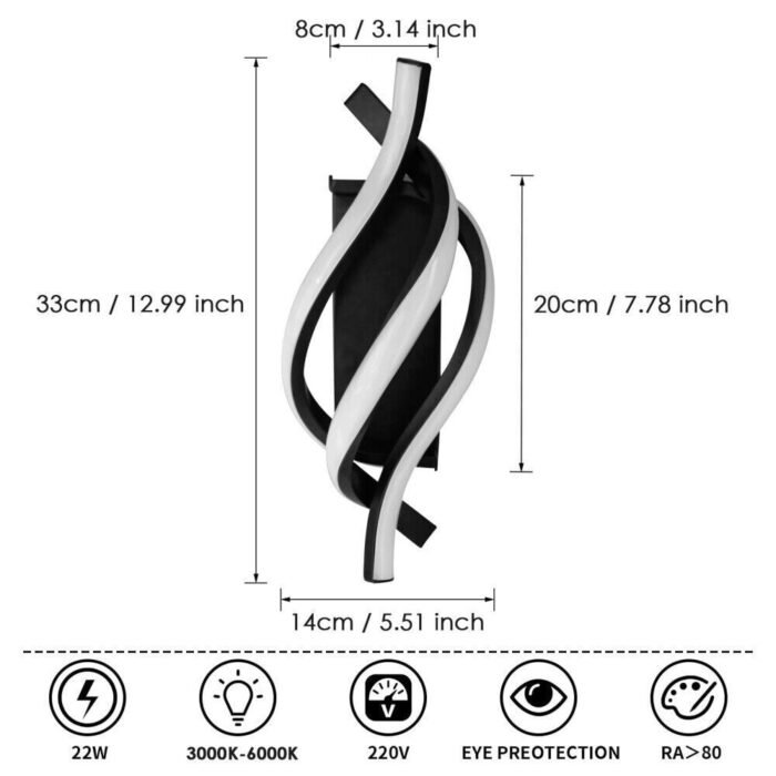 Creative LED Wall Light Black - 22W 3-Color Change Bedroom Indoor WallLamp UK - Image 8