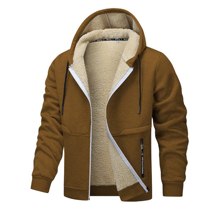 Casual Hoodies For Men Heavyweight Fleece Sweatshirt Winter Thick Sherpa Lined Hooded Zipper Jacket Thick Streetwear Coats - Image 2