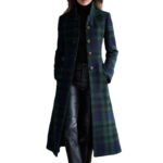 Womens Single-Breasted Plaid Long-Sleeve Long Cardigan Coat - Image 4