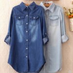 Mid-length Slimming Denim Shirt For Women