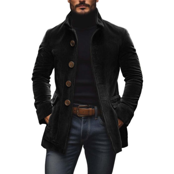 Men's Jacket Winter Stand Collar Button-up Coat Casual Blazer Outerwear Clothing - Image 9