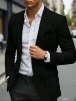 Men's Solid Color Single Button Blazer Business Formal - Image 3
