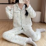 Womens Cotton Long-Sleeve All-Cotton Cozy Sweet Loungewear Set