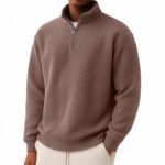 Solid-color Pullover Zip-up Relaxed-fit Casual Premium Waffle-knit Long-sleeve Polo Shirt - Image 6