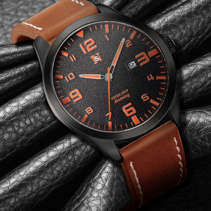 Mens Quartz Watch With A Leather Strap Large Dial And Calendar - Image 3