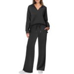 Women's Tracksuit Sports Suit V-neck Long-sleeved Pullover Top And Drawstring Straight-leg Trousers Casual Solid Trousers Set - Image 7