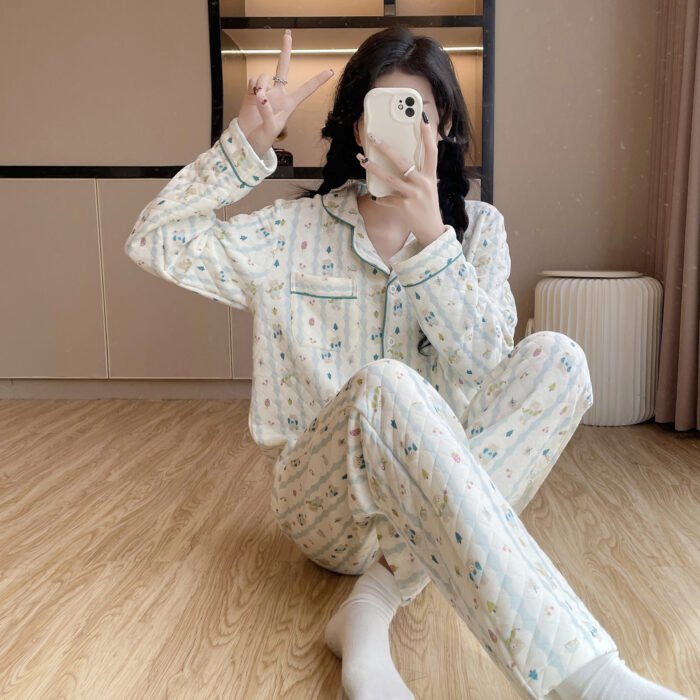 Womens Cotton Long-Sleeve All-Cotton Cozy Sweet Loungewear Set - Image 4