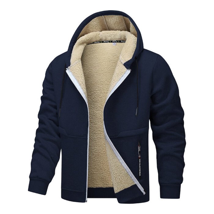 Casual Hoodies For Men Heavyweight Fleece Sweatshirt Winter Thick Sherpa Lined Hooded Zipper Jacket Thick Streetwear Coats - Image 8