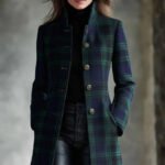 Womens Single-Breasted Plaid Long-Sleeve Long Cardigan Coat - Image 5
