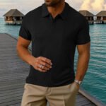 Mens Short-sleeve Lapel Textured T-shirt Top - Image 3