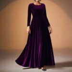 Women's Elegant Velvet Pleated Long Sleeve Cocktail Party Formal Wedding Guest A-Line Maxi Long Dress - Image 5