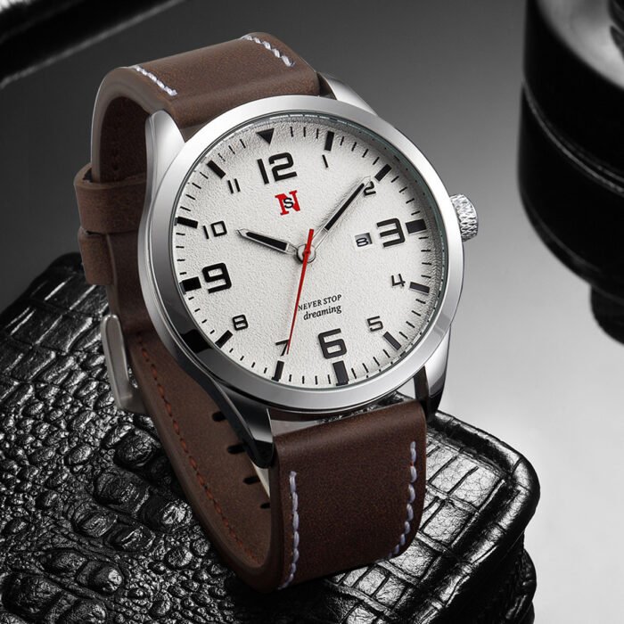 Mens Quartz Watch With A Leather Strap Large Dial And Calendar - Image 5