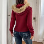 Womens French-Elegant Coat With Zipper And Faux Fur Collar - Image 4