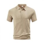 Mens Short-sleeve Lapel Textured T-shirt Top - Image 7