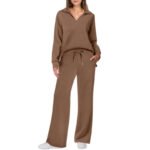 Women's Tracksuit Sports Suit V-neck Long-sleeved Pullover Top And Drawstring Straight-leg Trousers Casual Solid Trousers Set - Image 8