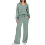 Women's Tracksuit Sports Suit V-neck Long-sleeved Pullover Top And Drawstring Straight-leg Trousers Casual Solid Trousers Set - Image 6