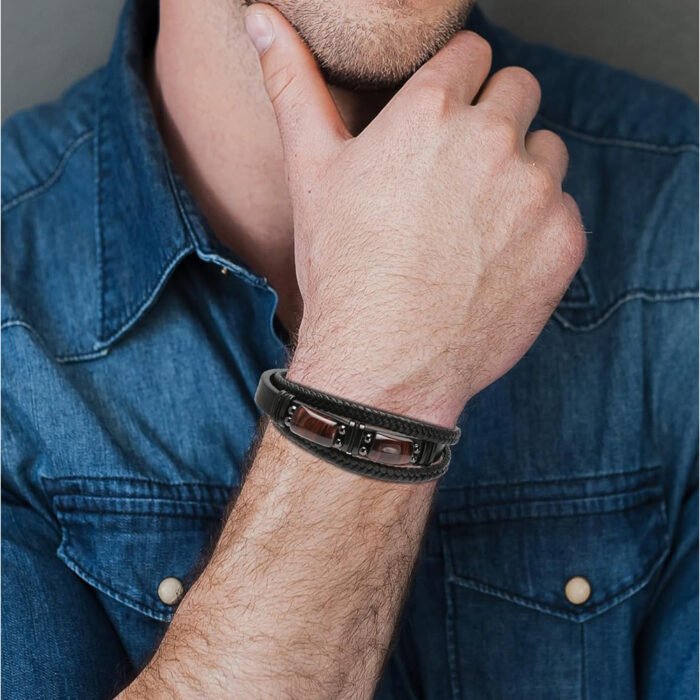 Natural Tiger Eye Stone Bracelet For Men Women - Handmade Leather Braided Healing Bracelet, Courage & Luck Meaning, Birthday Christmas Gift - Image 8