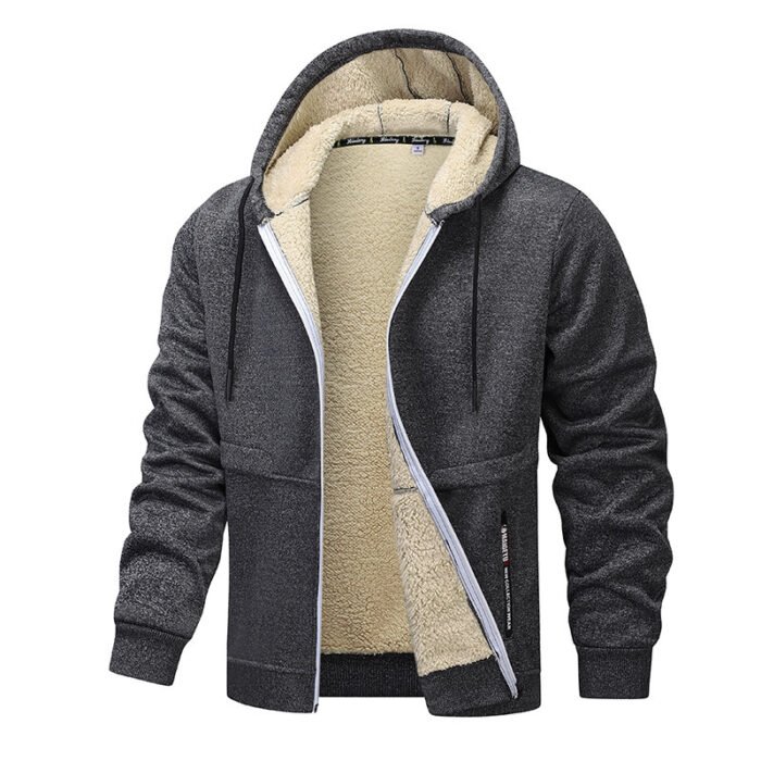 Casual Hoodies For Men Heavyweight Fleece Sweatshirt Winter Thick Sherpa Lined Hooded Zipper Jacket Thick Streetwear Coats - Image 4