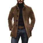 Men's Jacket Winter Stand Collar Button-up Coat Casual Blazer Outerwear Clothing - Image 5