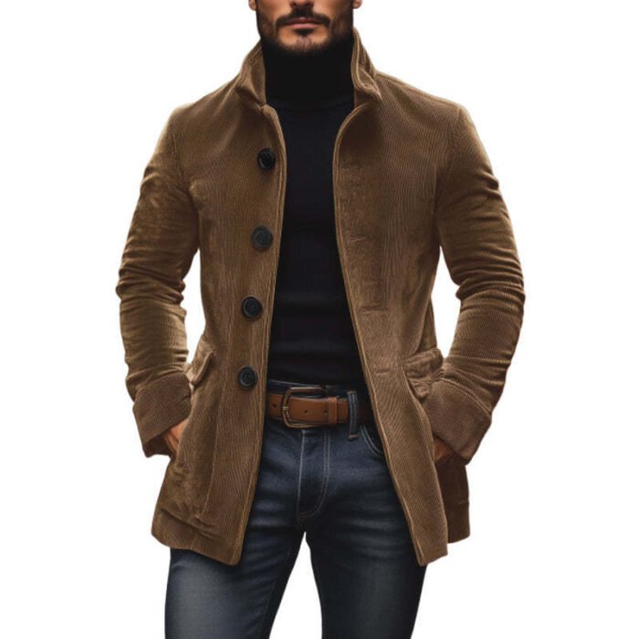 Men's Jacket Winter Stand Collar Button-up Coat Casual Blazer Outerwear Clothing - Image 5