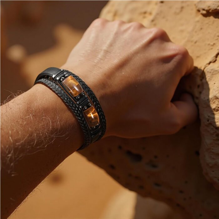 Natural Tiger Eye Stone Bracelet For Men Women - Handmade Leather Braided Healing Bracelet, Courage & Luck Meaning, Birthday Christmas Gift - Image 6