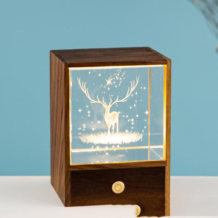 Wooden Box Square Crystal Ball Elk Cloud Night Light Christmas Birthday Gift - Image 4