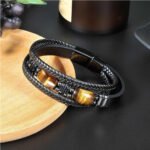 Natural Tiger Eye Stone Bracelet For Men Women - Handmade Leather Braided Healing Bracelet, Courage & Luck Meaning, Birthday Christmas Gift - Image 5