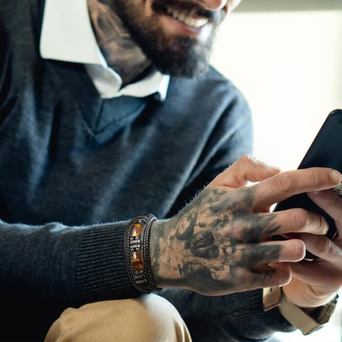 Natural Tiger Eye Stone Bracelet For Men Women - Handmade Leather Braided Healing Bracelet, Courage & Luck Meaning, Birthday Christmas Gift - Image 7