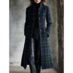 Womens Single-Breasted Plaid Long-Sleeve Long Cardigan Coat - Image 3