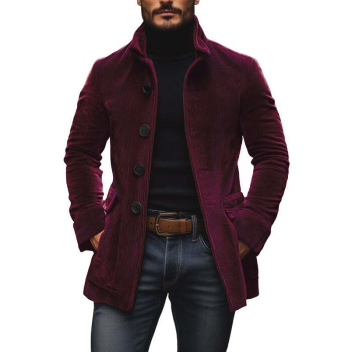 Men's Jacket Winter Stand Collar Button-up Coat Casual Blazer Outerwear Clothing - Image 2