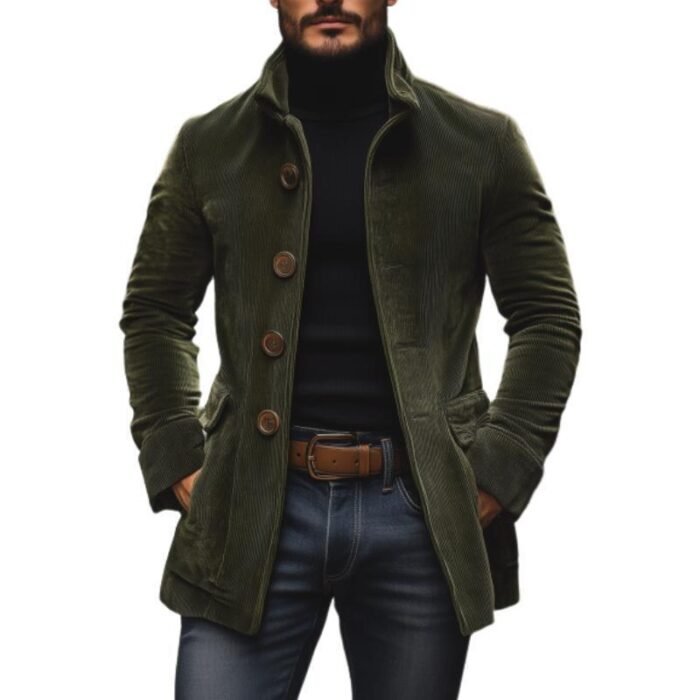 Men's Jacket Winter Stand Collar Button-up Coat Casual Blazer Outerwear Clothing - Image 3