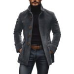 Men's Jacket Winter Stand Collar Button-up Coat Casual Blazer Outerwear Clothing - Image 6