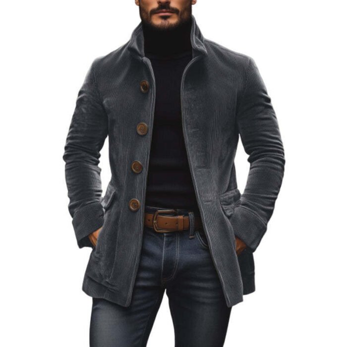 Men's Jacket Winter Stand Collar Button-up Coat Casual Blazer Outerwear Clothing - Image 6
