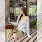 Womens Casual Striped Half-zip Long-sleeve Base Top - Image 2