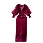 Vintage Velvet Dress High-end Affordable Luxury Niche Lantern Sleeve Slim Mid-length Split Knee-length Court Style Dress - Image 6