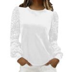 Velvet Crew-Neck Sequin-Patchwork Long-Sleeve T-Shirt Top - Image 9