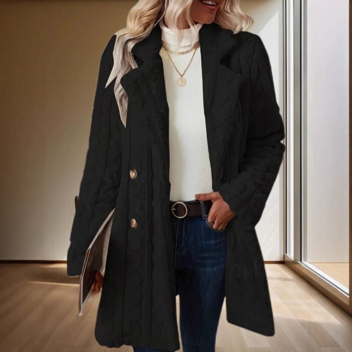 Insulated Suit-collar Double-breasted Mid-length Coat - Image 10