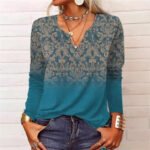 Spring Loose Long Sleeve Floral V-neck T-shirt Bottoming Shirt - Image 2