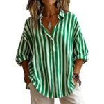 Womens Loose-fitting Striped Long-sleeve Pullover Shirt - Image 2