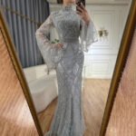 Red High Collar Fishtail Evening Long Dress - Image 4