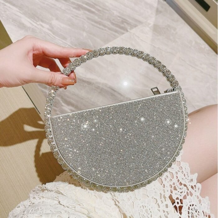 Round Handbag Socialite Rhinestone Evening Bag French Style Formal Gown Evening Bag - Image 5