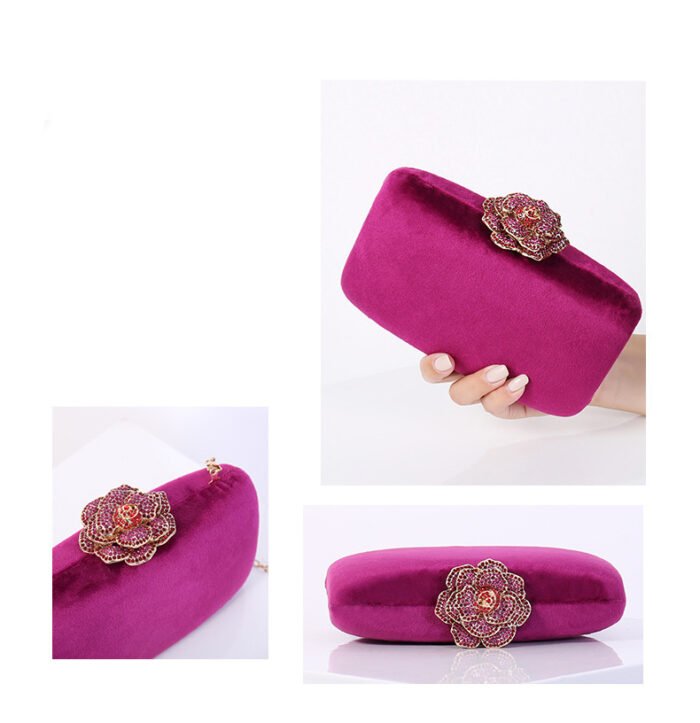 New Diamond Decoration Evening Bag PU Flannel Clutch Bag Chain Satchel Banquet Dress Bag Party Evening Gift Bag Evening Bag - Image 2