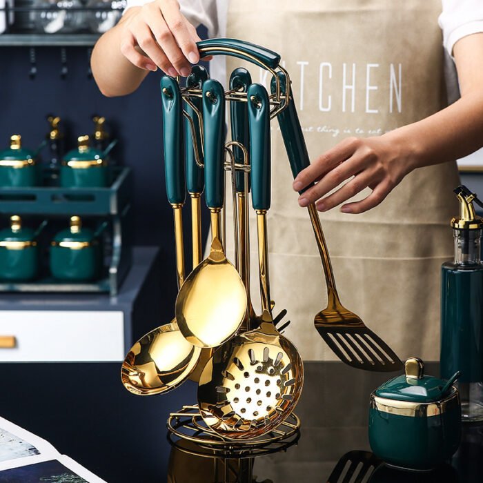 7 PCS Stainless Steel Silicone Kitchen Utensil Slotted Spatula Turner Ladle Serving Spoon Pasta Server Cooking Set - Image 5