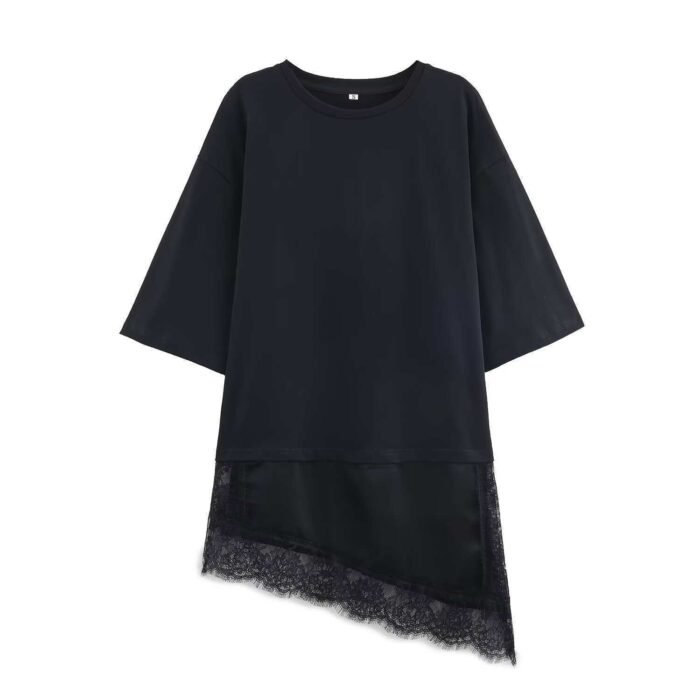 Summer Chic Fashion T-Shirt With A Patchwork Lace Hem - Image 6