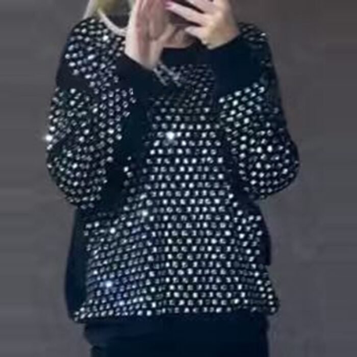 Loose-fitting Long-sleeve Top With Rhinestone Detailing - Image 4