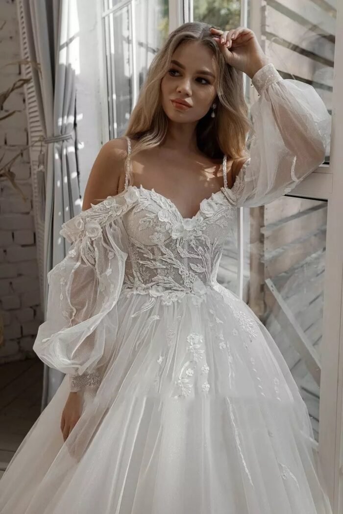 Boho Bride Gown Puff Sleeve Off Shoulder Wedding Dresses - Image 4