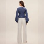 Gentle V-neck Top With Drawstring And Ruffled Hem Detailing - Image 2