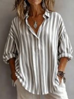 Womens Loose-fitting Striped Long-sleeve Pullover Shirt - Image 7