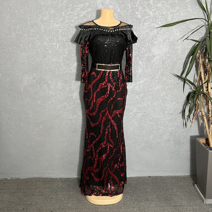 Sequined Embroidered Maxi Dress Slim-fit Fishtail Skirt Evening Gown - Image 10
