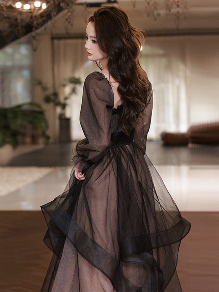 Black Ladies Evening Gown Long Sleeve Niche Art Test Host - Image 3